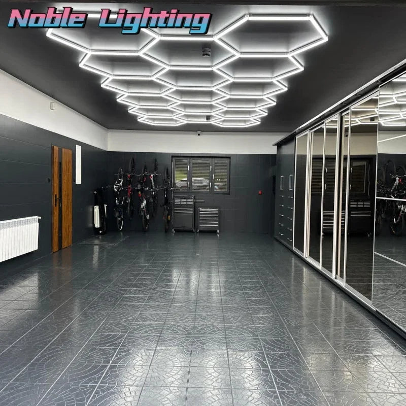 DecorBites™ Hexagon Ceiling Light 6500K for Car Wash Beauty Garage Wall with Honeycomb Design
