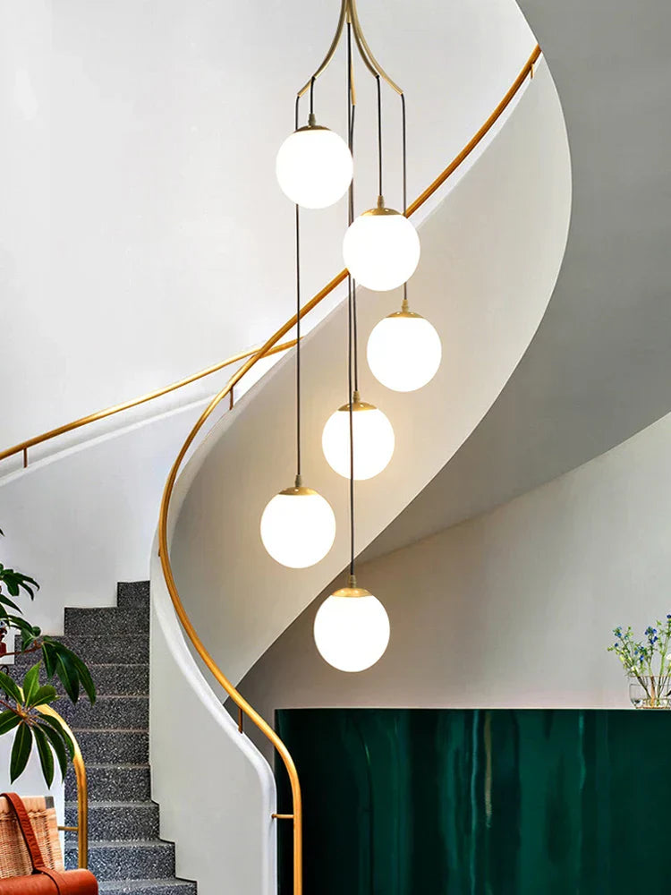 DecorBites™ Glass Ball LED Chandelier, Modern Minimalist Loft Villa Staircase Decor