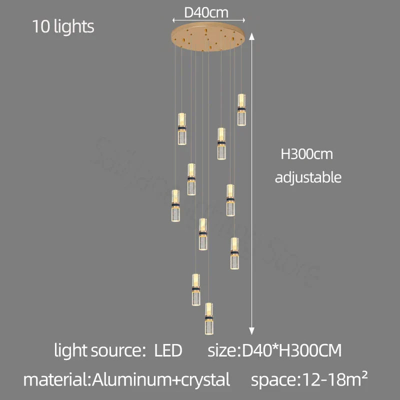 DecorBites™ Crystal Columnar Chandelier Stair Lamp Household Bubble Living Room Restaurant Bar Villa Lightning
