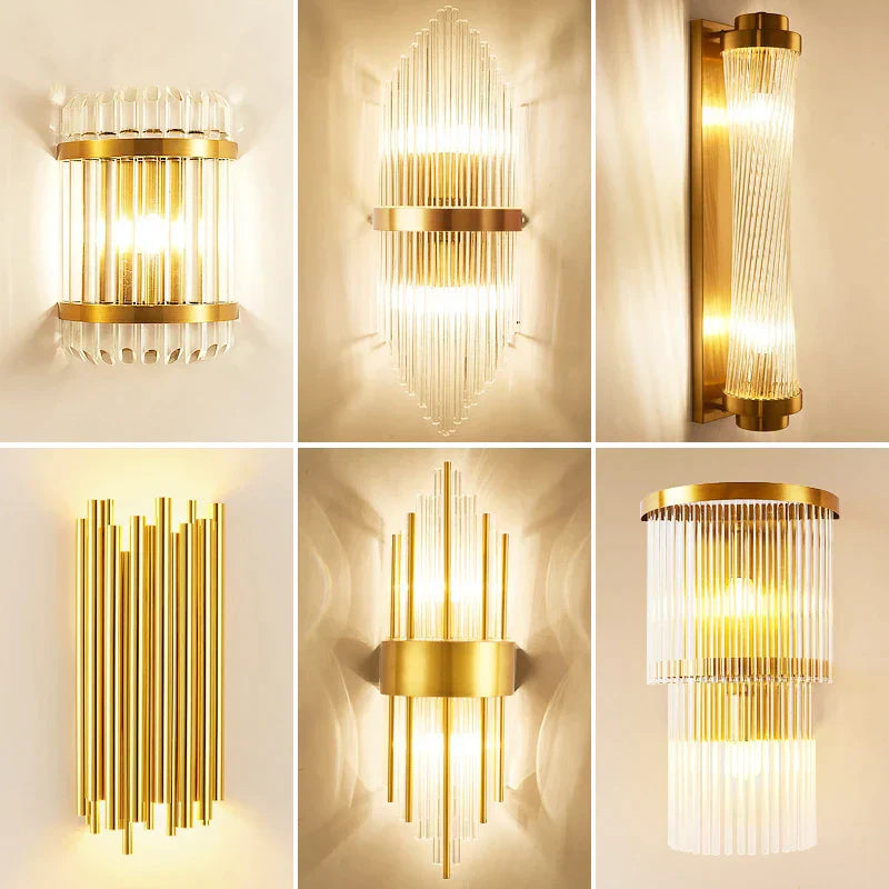 أضواء حائط كريستالية ذهبية من DecorBites™: إضاءة LED جدارية حديثة لغرفة النوم، غرفة المعيشة والحمام