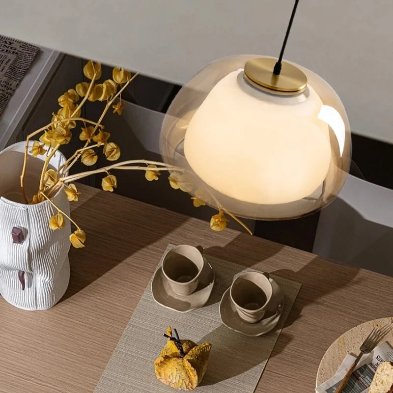 Nordic Double Glass Pendant Light in Amber, Gray, or Clear