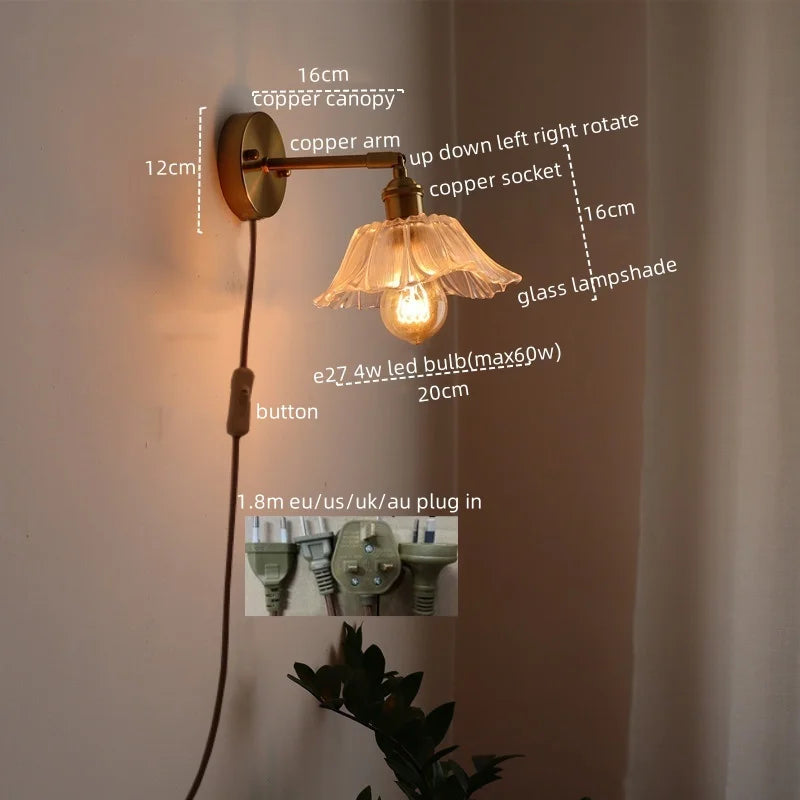 مصباح جداري زجاجي نحاسي LED على الطراز الياباني من DecorBites™ للمطاعم والبارات وغرف النوم والحمامات