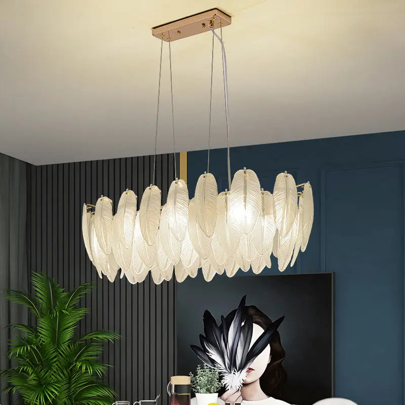 Feather Glass Gold Pendant Light