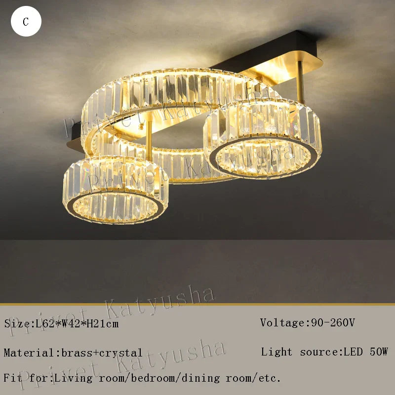 DecorBites™ مصابيح سقف نحاسية ذهبية كريستالية LED إضاءة ديكور منزلي حديثة للغرف