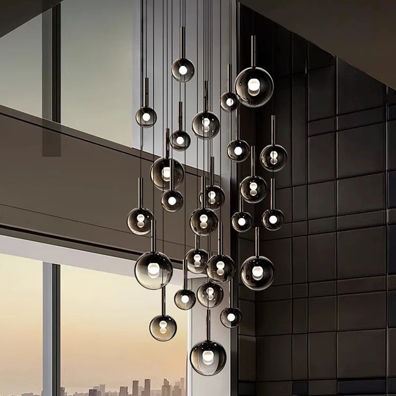 Smoke Gray Glass Multi-Light Staircase Pendant Light