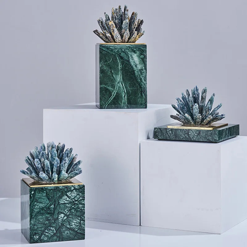 DecorBites™ Agate Stone Crystal Sculpture Gold-plated Marble Ornament for Living Room Desk