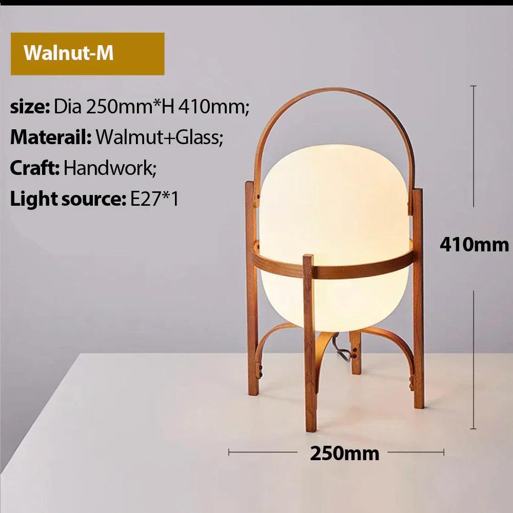 DecorBites™ Japanese Style Glass Table Lamp with Wood/Metal Frame