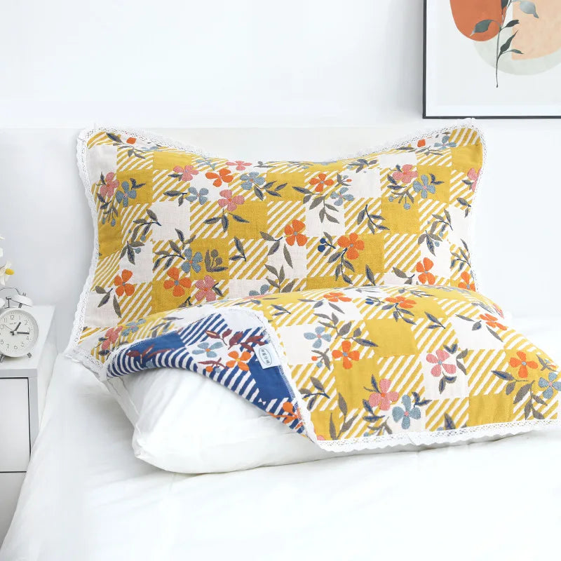 DecorBites™ منشفة وسادة بحواف من الدانتيل - جاكار مصبوغ بخيوط على الوجهين - 52*75 سم - شاش قطني بخمس طبقات