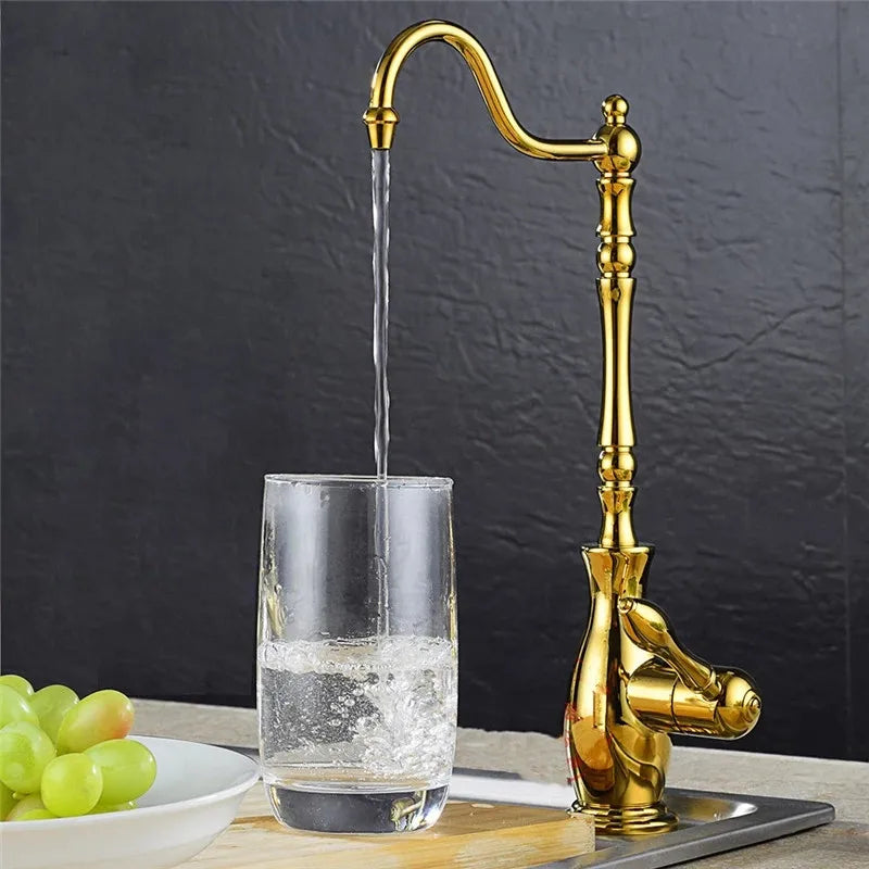 DecorBites™ Gold Kitchen Sink Faucet حنفية مياه باردة 360 درجة قابلة للدوران من النحاس الصلب