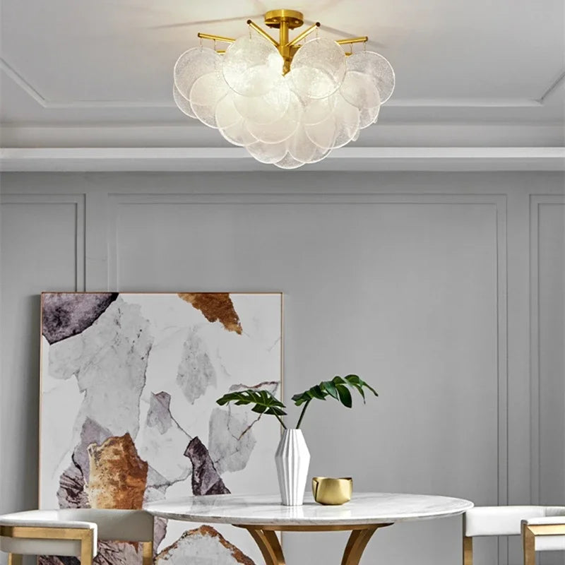 DecorBites™ ثريا زجاجية أنيقة: إضاءة كريستالية فاخرة على الطراز الفرنسي، ديكور رومانسي لغرفة النوم وغرفة المعيشة