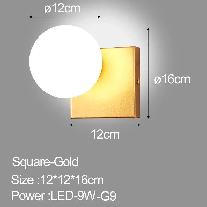 مصباح حائط DecorBites™ الكروي الزجاجي LED لغرفة النوم وغرفة المعيشة والإضاءة الداخلية