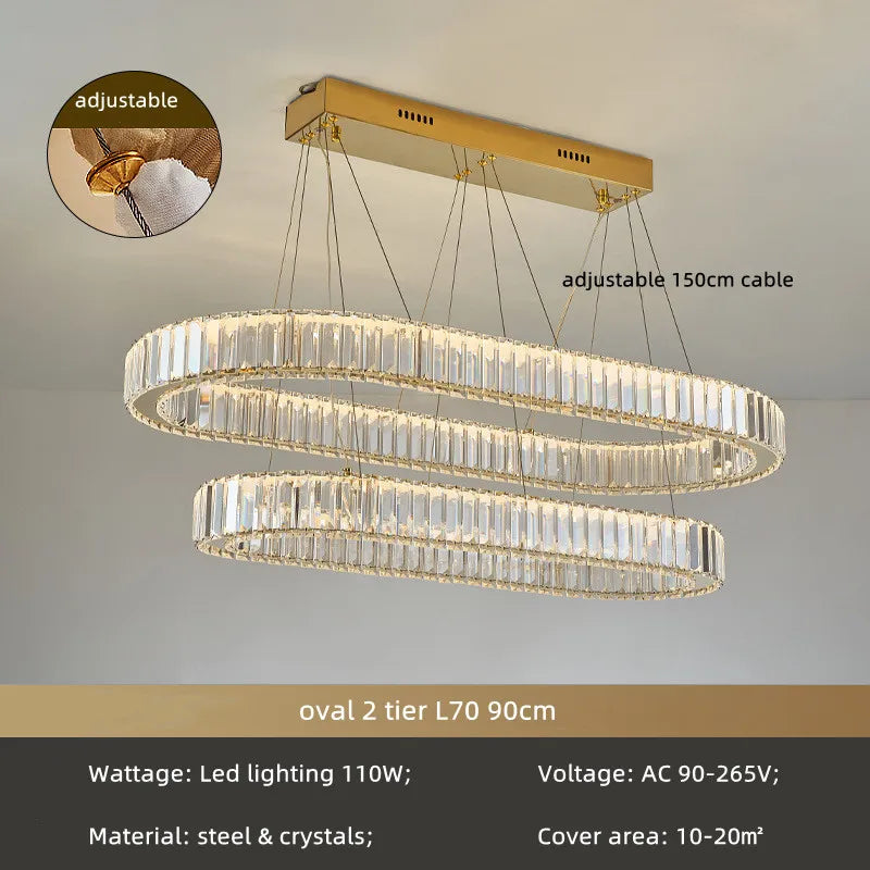 DecorBites™ Crystal Circle LED Chandelier: Dimmable Pendant Lighting for Modern Stairs
