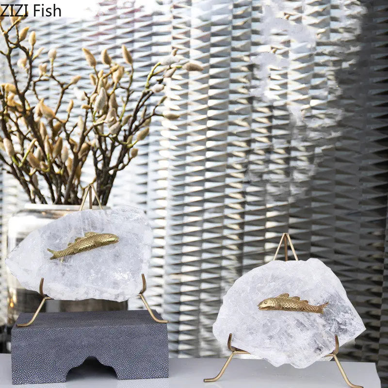 حلية كريستالية على شكل سمكة ذهبية من DecorBites™ لتزيين المنزل، تمثال معدني