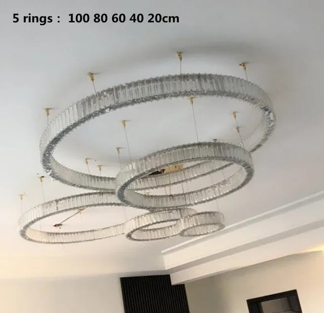 نجفة DecorBites™ الكريستالية المزودة بحلقات LED - تركيبات إضاءة متدلية فاخرة للفلل والسلالم