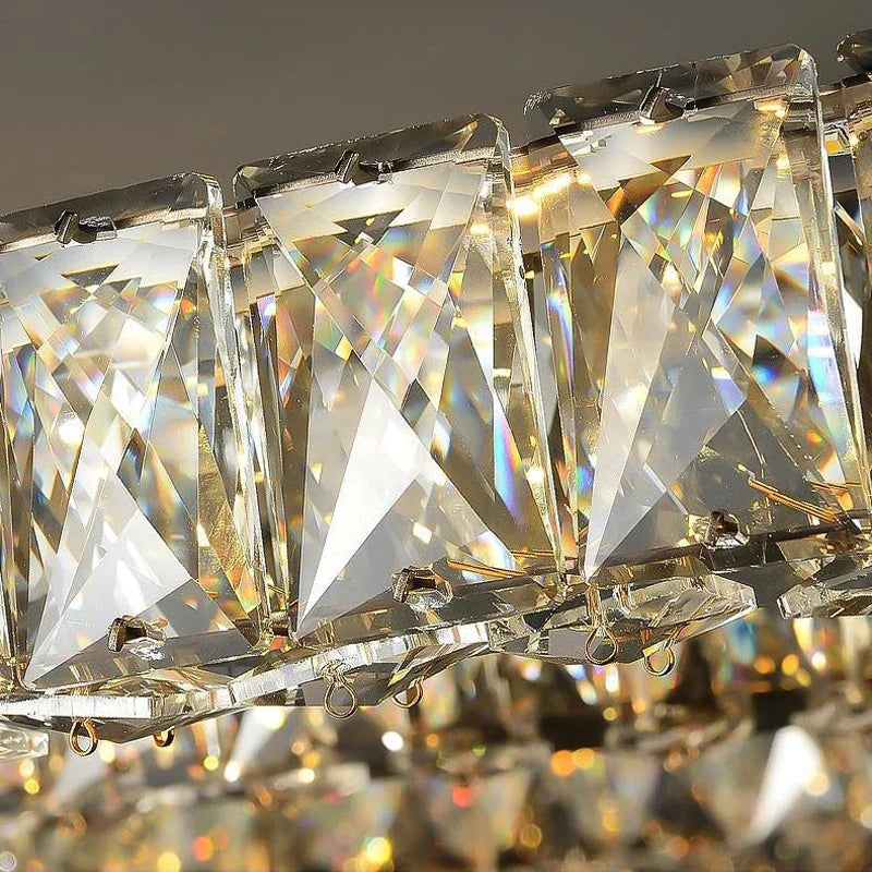 DecorBites™ Crystal Ring Ceiling Light: Golden Gloss Dimmable LED Chandelier