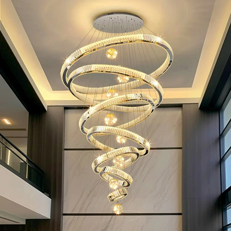 Modern Crystal Ring Staircase Chandelier Pendant Light