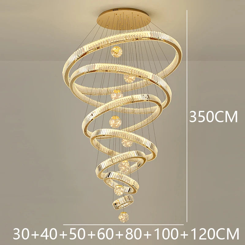 Modern Crystal Ring Staircase Chandelier Pendant Light