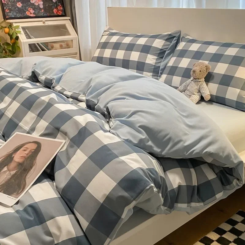 Parure de lit DecorBites™ à imprimé quadrillé japonais en coton lavé pour le confort estival