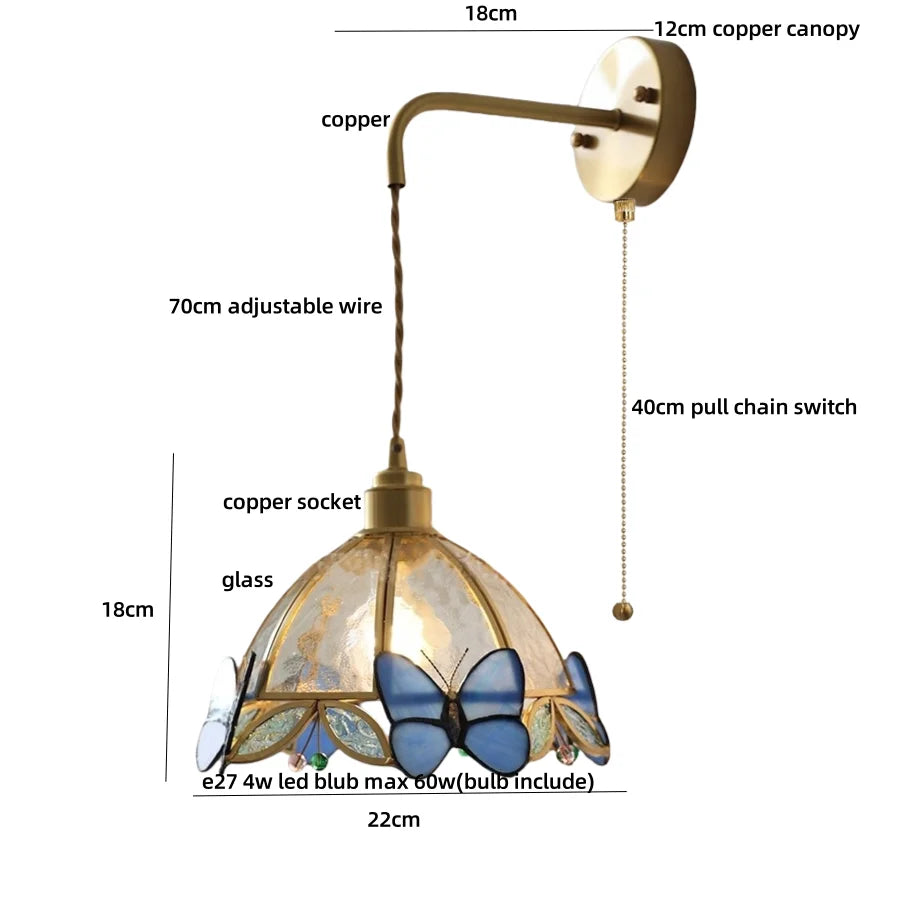 DecorBites™ Tiffany Butterfly Glass Wall Lamp with Adjustable LED Light