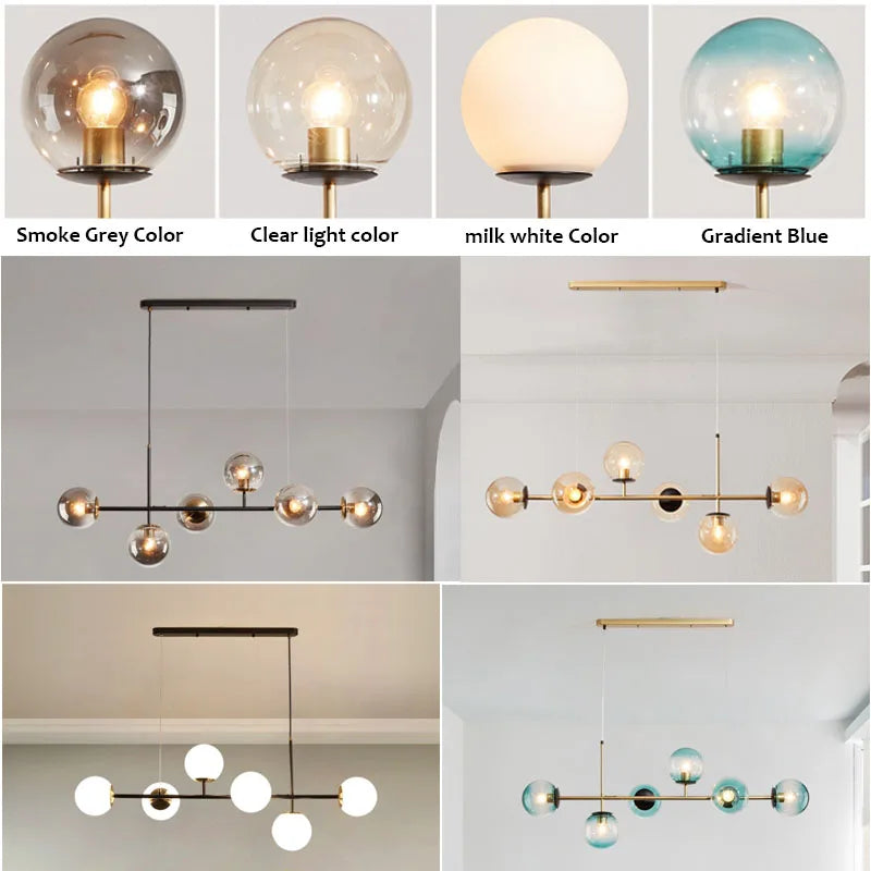 Nordic Long Bar Glass Globe Pendant Light