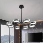 Modern Black Glass Multi-Pendant Chandelier With Remote