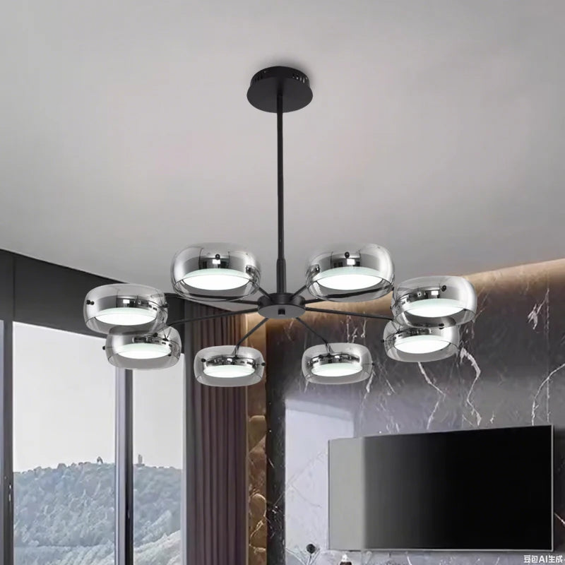 Modern Black Glass Multi-Pendant Chandelier With Remote