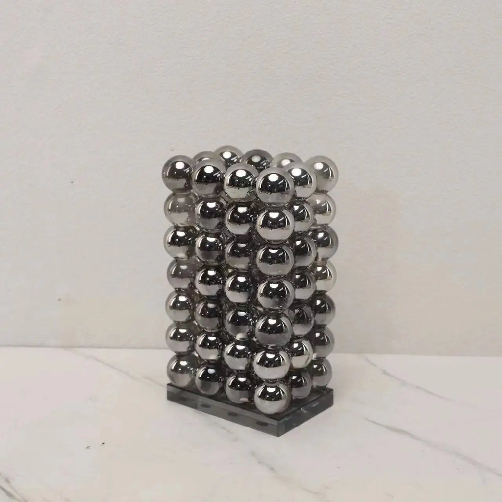 DecorBites™ Geometric Crystal Ball Silver Ball Glass Vase, Home Decoration Accessories