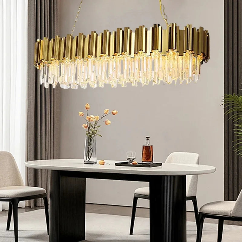 DecorBites™ ثريا كريستال ذهبية: إضاءة LED متدلية فاخرة وعصرية لديكور غرف المعيشة والطعام والنوم