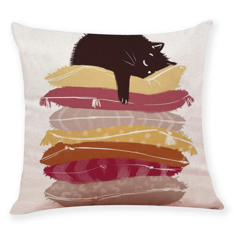 DecorBites™ Creative Cat Linen Pillow Case 45x45cm - Sofa Cushion Cover
