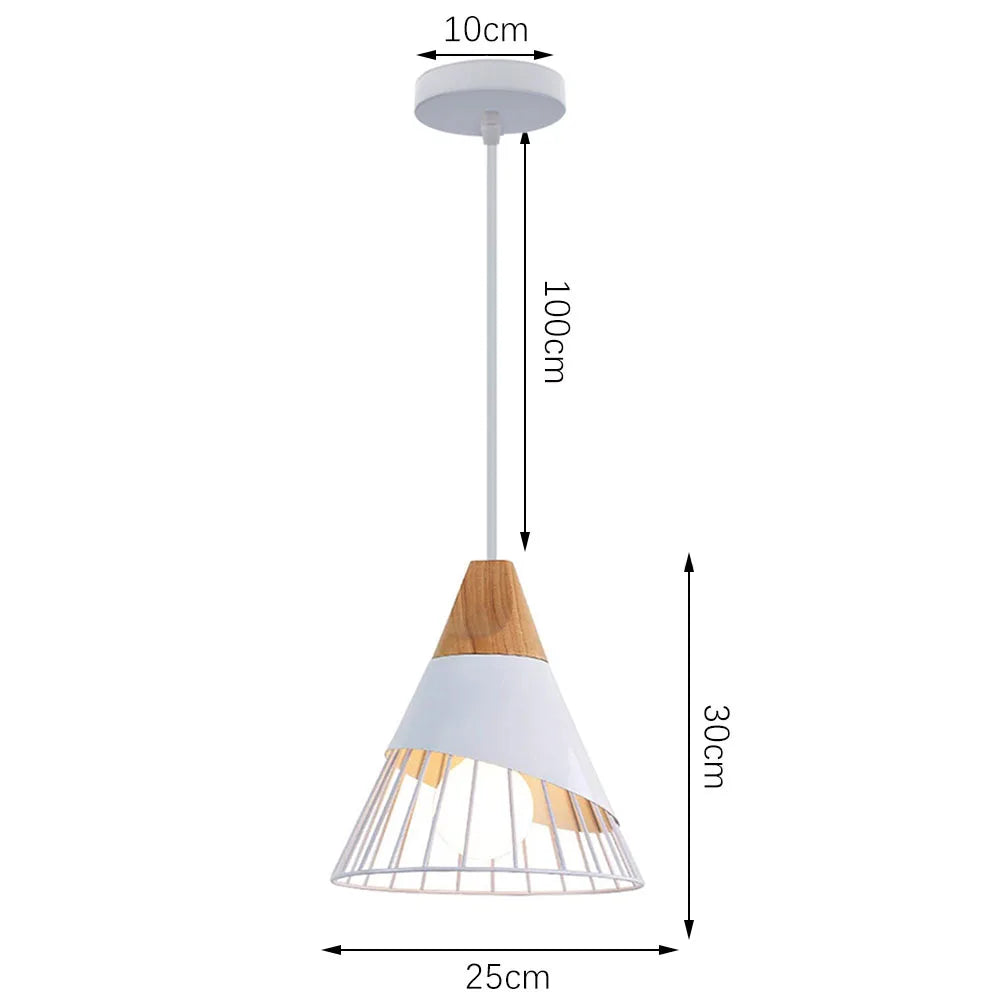 Nordic White Iron Pendant Light With Wood Accent