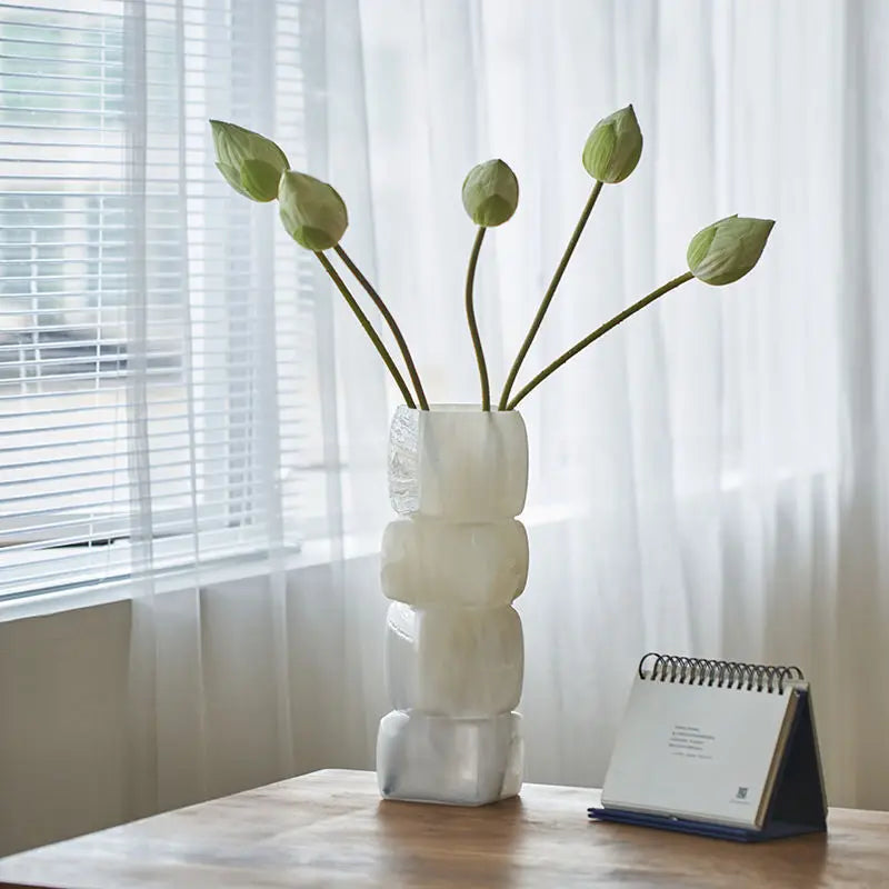 DecorBites™ Geometric Square Vase Table Soft Decoration Glass Decor for Hotel TV Counter