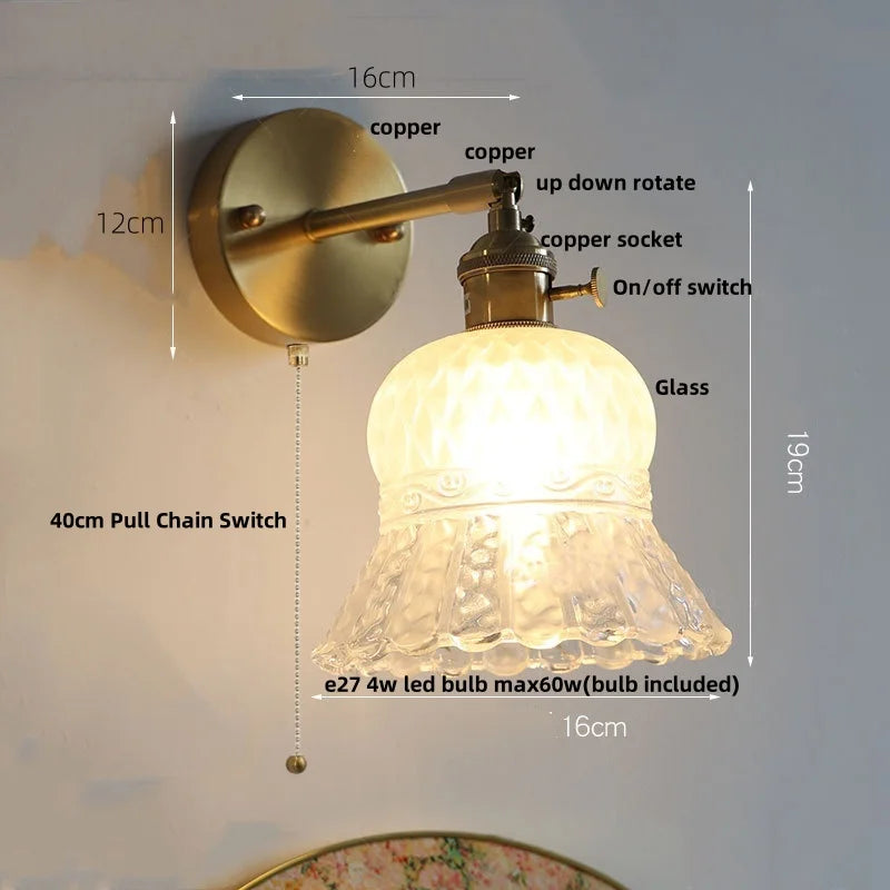 DecorBites™ Amber Flower Glass Wall Light Fixture with Pull Chain Switch
