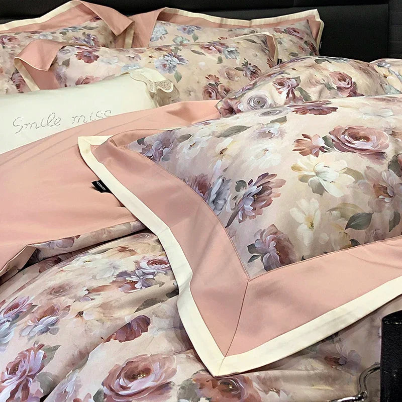DecorBites™ 100S Egyptian Cotton Print Bedding Set for Queen King Ru Size