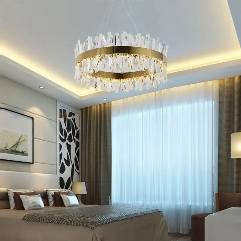 DecorBites™ Crystal LED Chrome Pendant Chandelier for Kitchen Dining Living Room