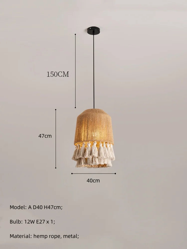 إضاءة معلقة قلادة مصباح سقف DecorBites™ بحبل القنب E27 LED - بساطة نورديكية
