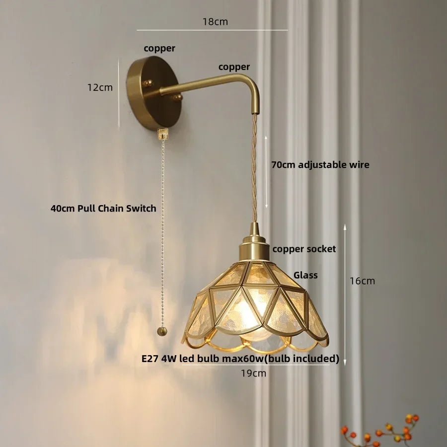 DecorBites™ Amber Glass LED Wall Light Modern Nordic Bedroom Reading Lamp