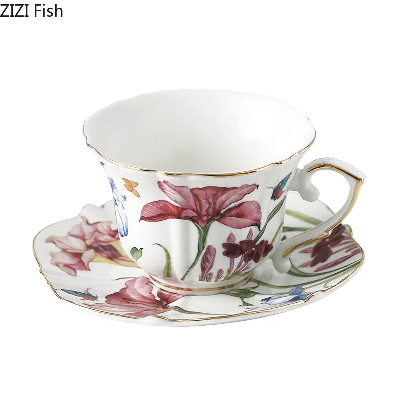 DecorBites™ Iris Pattern Porcelain Gilded Mug Set for Stylish Tea & Coffee Enjoyment