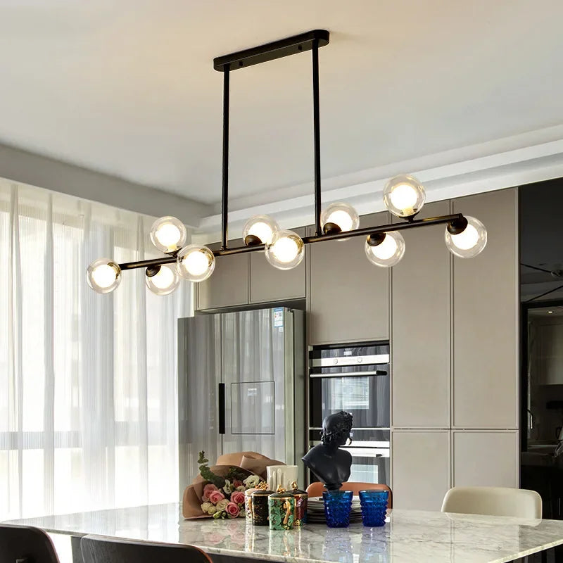 مصباح قلادة LED زجاجي ذهبي من DecorBites™ بـ 11 رأسًا لغرفة المطبخ والطعام