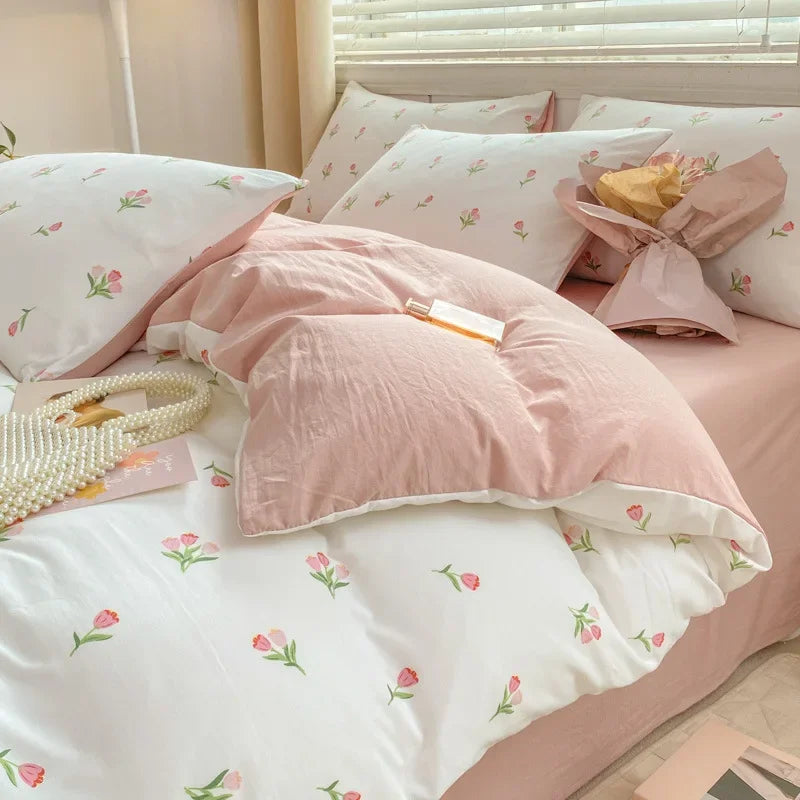 DecorBites™ Double Layer Yarn Cozy Bed Sheet Set - High-Quality Washed Cotton Printed Bedding
