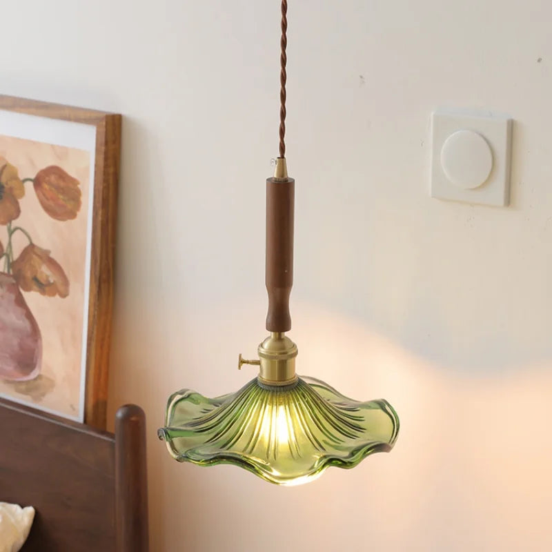 DecorBites™ Amber Glass LED Pendant Light, Nordic Modern Design, Walnut Wood, Dining Living Room Lighting