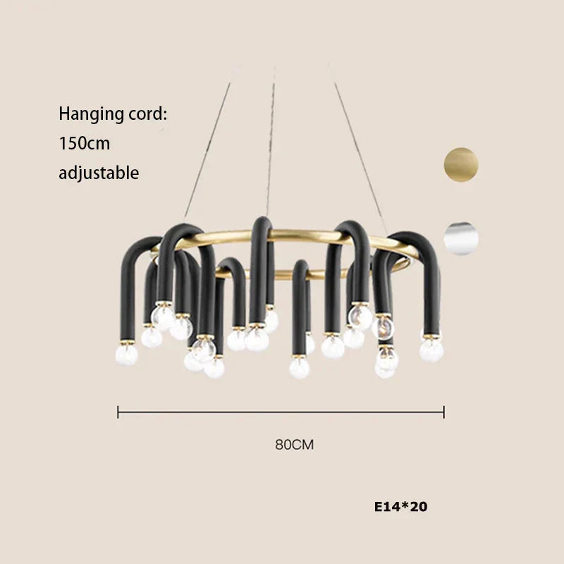 نجفة DecorBites™ أنبوبية سوداء من الألومنيوم على شكل حرف U LED قابلة للتعتيم للأسقف العالية