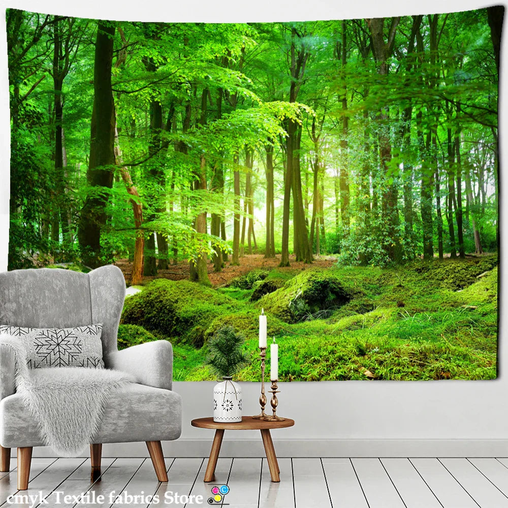 DecorBites™ Bamboo Forest Pigeon Path Tapestry: Hippie Psychedelic Wall Hanging for Natural Home Decor