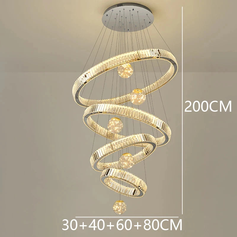 Modern Crystal Ring Staircase Chandelier Pendant Light