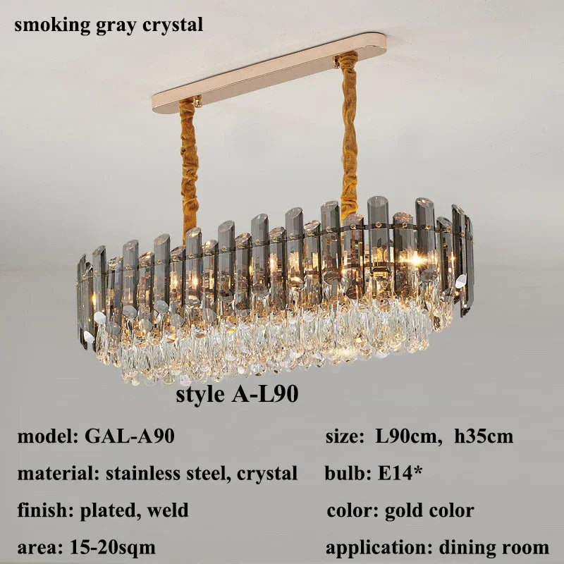 DecorBites™ Lustre en cristal doré pour salon, luminaire de luxe