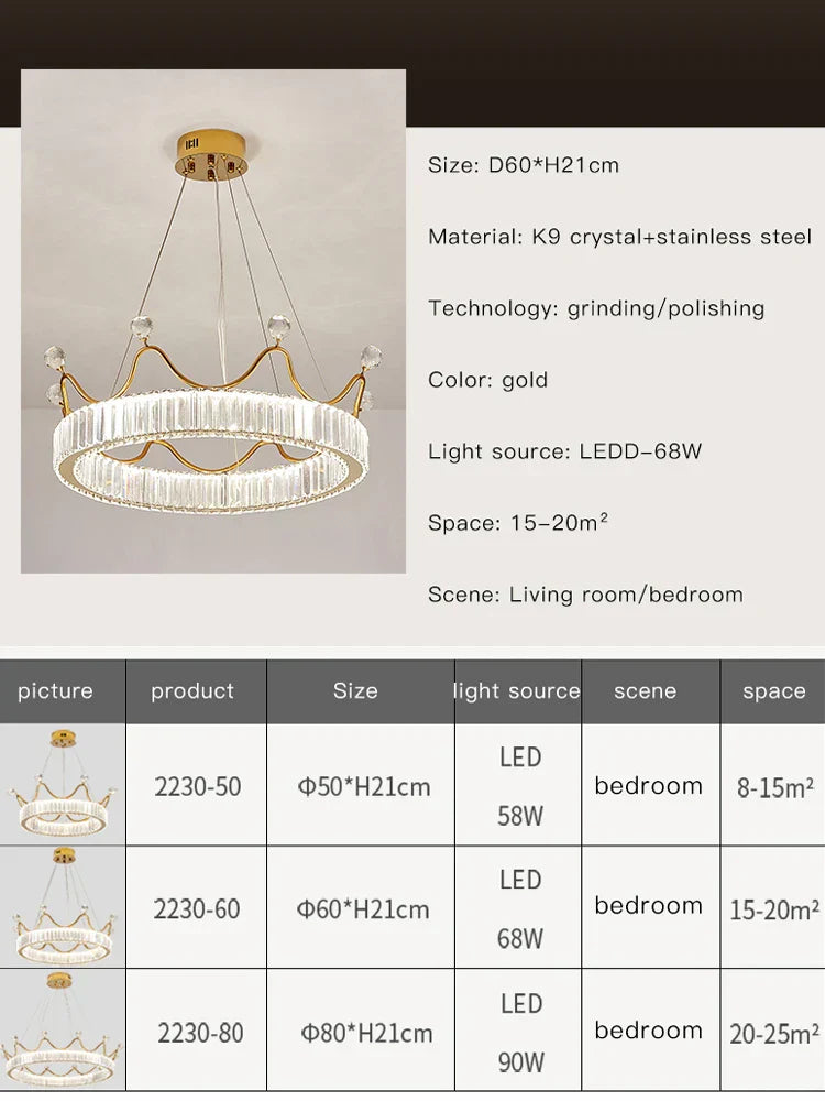 DecorBites™ Crystal Chandelier: Nordic LED Luxury Round Crown Petal Design for Girls' Bedroom
