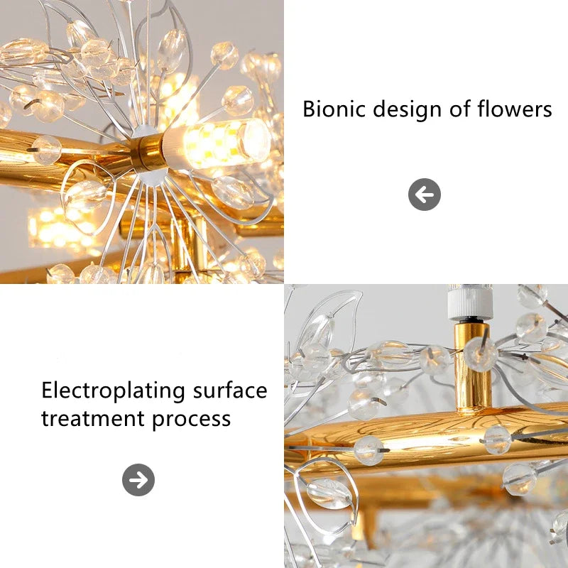 DecorBites™ Crystal Bionic Petals Chandelier for Living Dining Bedroom Hall Hotel Decor