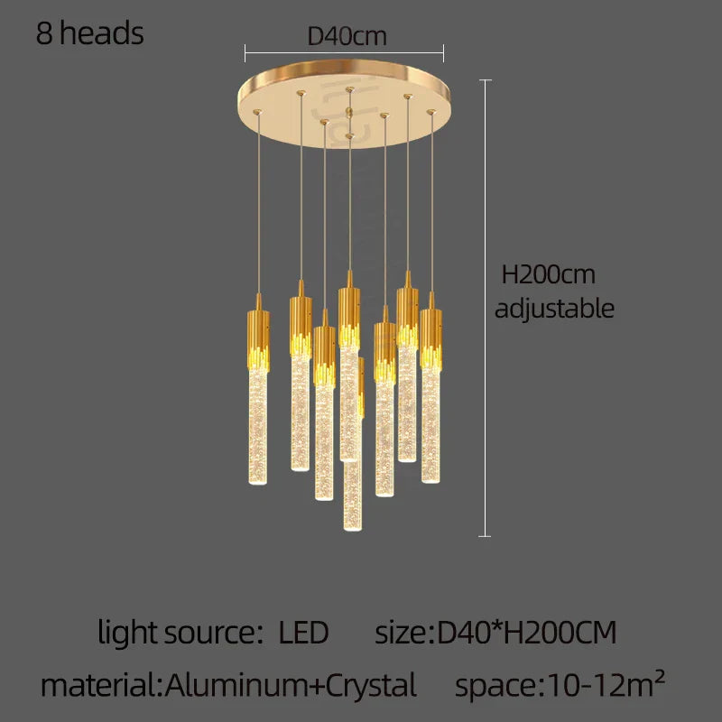 DecorBites™ Gold Crystal LED Chandelier: مصابيح غرفة طعام عصرية، إضاءة سقف معلقة للمطبخ