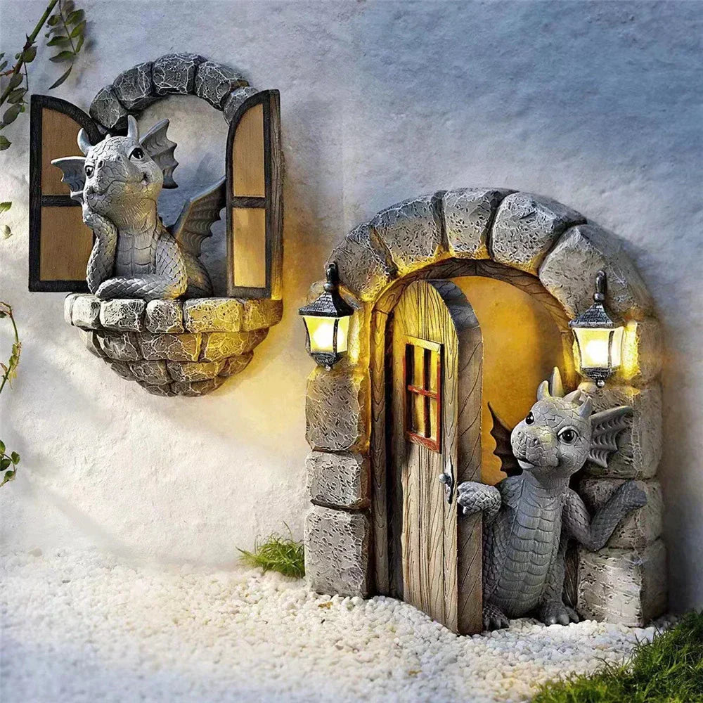 DecorBites™ Dino Garden Sculpture - Fun Dinosaur Decor for Yard, Wall & Windows