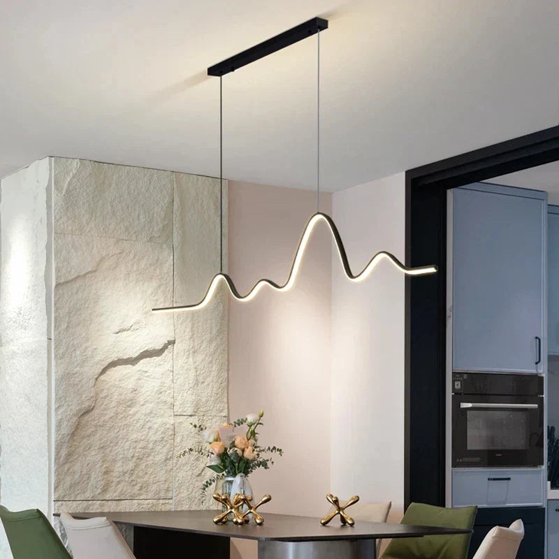 ثريا DecorBites™ LED ألومنيوم حديثة بتصميم خط متموج لمطبخ الجزيرة إضاءة معلقة