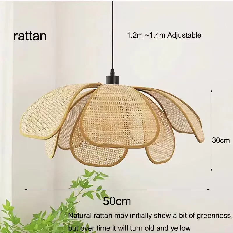 Hand-Woven Natural Rattan Petal Pendant Light